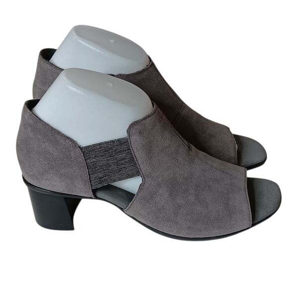Munro Suede Open Toe Heels Sandals Comfort Shoes 9.5 Gray Zip Block Heel Travel - Picture 10 of 10